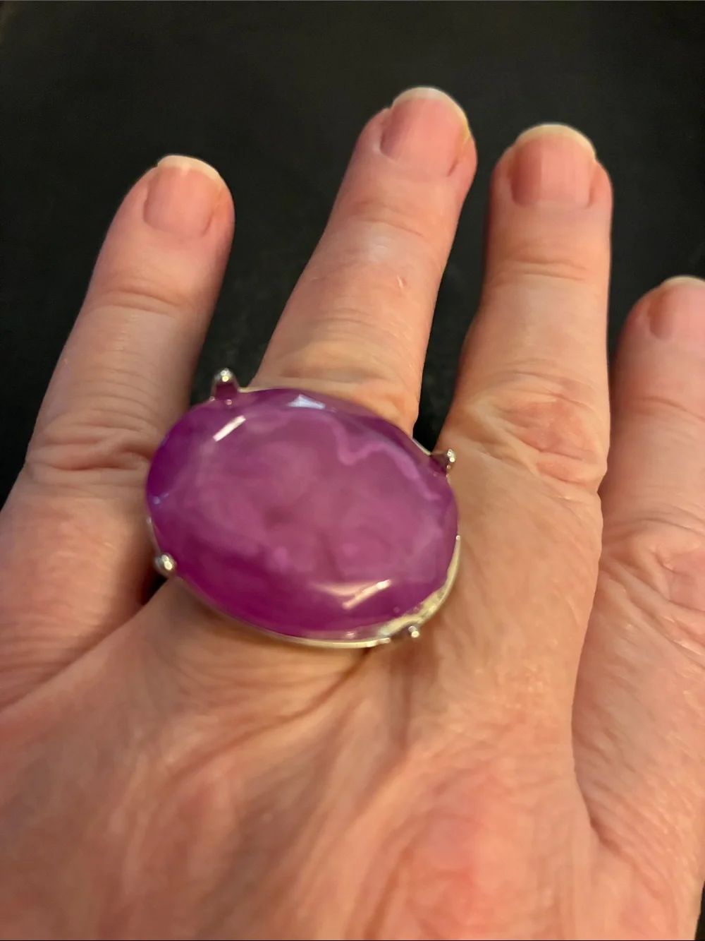 Silver Tone Stretch Ring with Large Purple Stone, Fashion Statement.  NWOT
